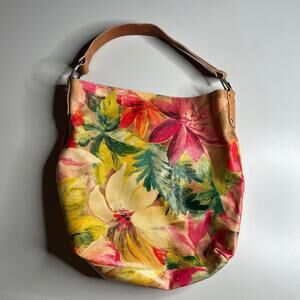 Vintage MAURIZIO TAIUTI Italy Floral Painted Leather Shoulder Bag Handmade